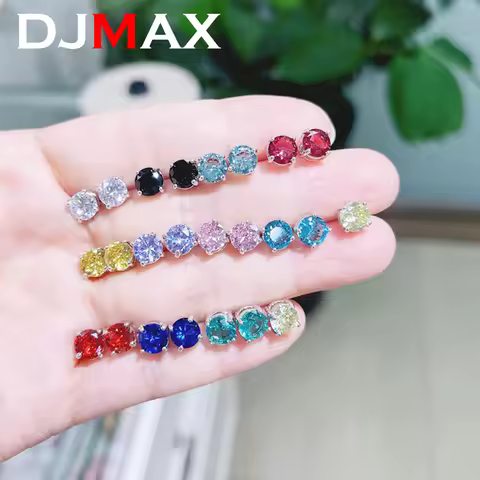 2024 New DJMAX 0.3-2ct Moissanite Stud Earrings for Women Original 925 Sterling Silver Mutiple color