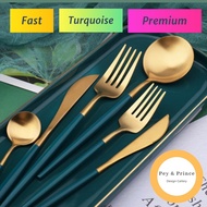 Ready Stock Fast Shipping Exclusive Gold With Turquoise Cutlery Gold Spoon Fine Dining Spoon Sudu Em