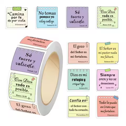 500 Pcs Spanish Bible Verse Stickers Roll, Inspirational Faith Quote Labels for Journals, Gift Packa