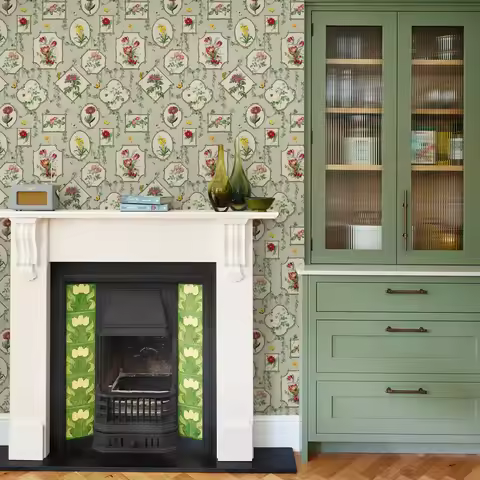 Green Floral Peel And Stick Wallpaper Chic Self Adhesive Waterproof Flowers Furniture Cabinet Sticke