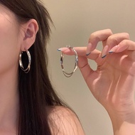earring hoop ear ring Silver Double-Layer Hoop Earrings Female Light Luxury High-End Temperament Big