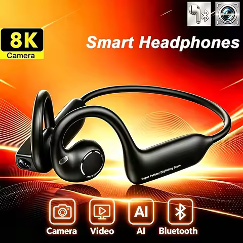 4K Smart Headphones 8MP Camera Translation Chat WIFI Video Recording Bluetooth 5.4 Sports Earphones 