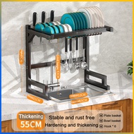 WAHA 【14 free accessories】3-Tier Multi size Kitchen sink dish rack with drainer dish cabinet organizer dish drying rack for plates with cover Plate Drying Storage Multi-functional Stainless Steel Dish rack organizer cabinet 碗碟架