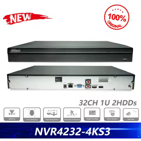 Dahua Original NVR4232-4KS3 32CH 1U 2HDDs Lite Network Video Recorder Supports EPTZ, And One-click A