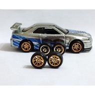 Tayar Getah Rubber Wheels Rims Hot Wheels Nissan Skyline R34 Mugen MF10 Sport Rim Gold Black White J