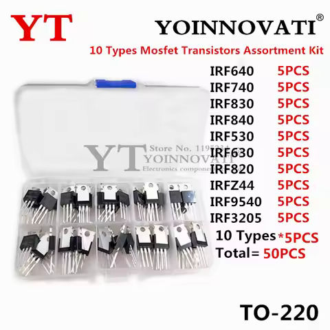 10Types Mosfet Transistors Assortment Kit 50PCS IRF640 IRF740 IRF830 IRF840 IRF530 IRF630 IRF820 IRF