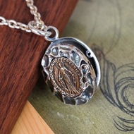 復古岩紋聖母相片盒項鍊墜飾 925純銀飾 單墜價