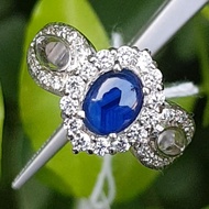 แหวน พลอย ไพลิน ดิบ (Size) 51 Unheated Blue Sapphire Ring