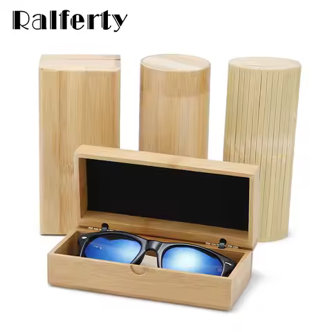 Ralferty Wooden Glasses Case Handmade Hard Square Cylinder Bamboo Strip Sunglass Case Eyewear Specta