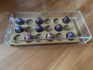 全新咖啡膠囊收納盒透明壓克力盒New coffee capsule storage box acrylic box with bamboo tray連可推拉竹底座, 適合放置18粒咖啡膠囊通用大部分咖