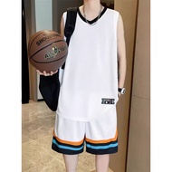 Ice Silk Basketball Uniform Suit Men Sleeveless T-Shirt Men Street Wear V-Neck Vest Youth Leisure Sp