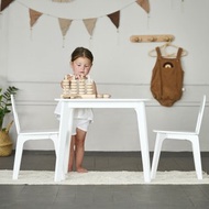 白色木製兒童桌和 2 把椅子套裝兒童家具幼兒桌椅