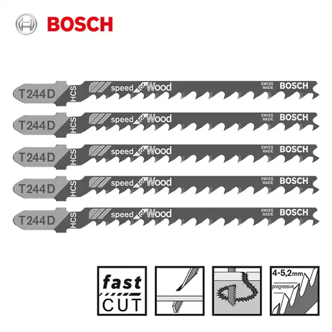 Bosch Saw Blade for Wood Cutting Fast Jig Saw Blade T244D 100Mm Compatible T-Handle Jig Saw 5PSC