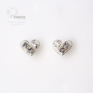 (S925) Real Silver Heart Earrings With CZ Diamonds ET77 Sterling Diamond Stud