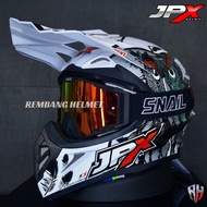 HELM JPX CROSS FOX1 X13  PEARL WHITE GLOSS PAKET GANTENG GOOGLE SNAIL HELM JPX KLX ORIGINAL HELMET M