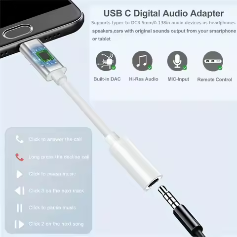 USB Type C To 3.5mm Audio Adapter USB C To Aux Audio Dongle Cable Cord USB C To 3.5mm Headphone Jack
