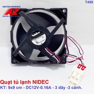 Refrigerator Fan 9cm x 9cm NIDEC DC12V-0.16A 3 Wire 3 Wings.