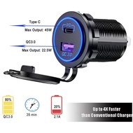 Car Dashboard Charger PD 45W + QC3.0 22.5W 12V-24V Fuse Wire 60cm - USB Type C Port 55W Fast Chargin