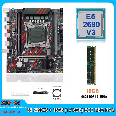 X99 Motherboard Set Kit With LGA2011-3 Xeon E5 2690 V3 CPU DDR4 16GB (1*16GB) 2133MHZ RAM Memory NVM