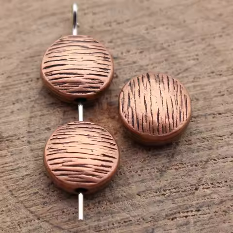 20pcs 10x10x5.2mm(0.39x0.39x0.2inch) 3 Colors Scratched Wood Grain Flat Round Perforated Beads DIY J