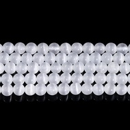 Trắng Mắt Mèo Hạt Đá 4mm/6mm/8mm/10mm Tròn Rời Miếng Đệm Mịn Cho DIY Trang Sức Làm Vòng Cổ Phụ Kiện