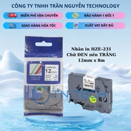 Brother HZe-231 Printed Label - Black on white background 12mm x 8m