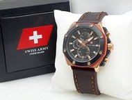 Jam Tangan Pria Swiss Army Original Strap Kulit Tanggal dan Chrono Aktif Free Box dan Garansi SA9945