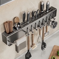 Lanteng Kitchen Knife Rack Wall-Mounted Perforation-Free Kitchen Multifunctional Shelf Knife Kitchen