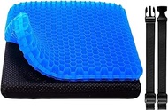 Gel Seat Cushion - Long Sitting Super Large, Thick, Soft, Breathable, Cooling Honeycomb Design Absorbs Pressure Points, Reduce Sweat, Hip Pain Relief, Office, Car, Wheelchair, Non-Slip Cover, Straps
