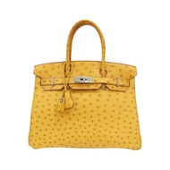 布丁黃 鴕鳥皮 Birkin 30 銀扣 手提包 □K刻【HERMES 愛馬仕】
