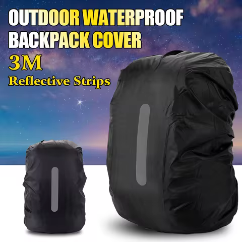 Waterproof Backpack Cover Reflective Strips 10L-80L 6 Sizes Lightweight 46-110g Silver Coating Black