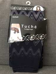 GUNZE Tuche 襪褲 M~L  7分 legging 絲襪褲藍色獨特編織 織紋