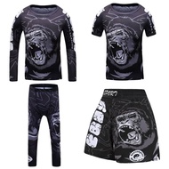 4PCS Sports Suit Kids Compression Shirt Pants Shorts Set Children MMA Boxing Rashguard Jiu Jusit Bjj