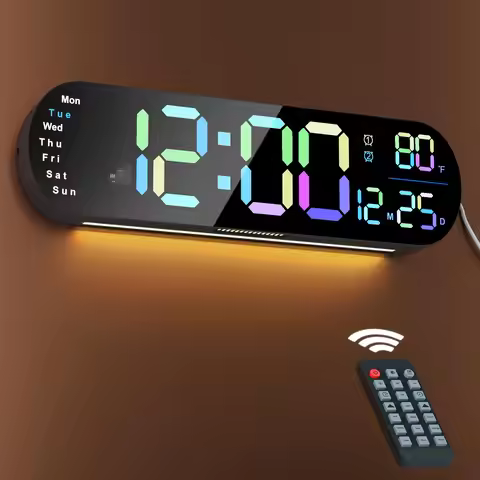 Digital Wall Clock, 13.7" Large Digital Wall Clock with RGB Color Changing Remote Control, Date Week