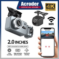 Acroder Dashcam kereta Q2 3 Lens 4K Built-in WiFi Night Vision 24H Parking monitoring Loop Recording