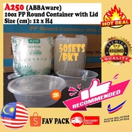 A250 (ABBAware) 10oz PP Round Container with Lid, Size (cm): ∅12 x H4, 50sets/pkt