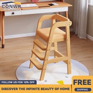 CONWR Solid Wood Kids High Chair Adjustable Footrest Backrest Learning Dining Seat bf6