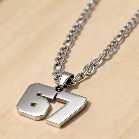 Stainless Steel Chain 67 Number Pendant Necklace for Women Men Lucky Number T Rend Chain Party Jewel