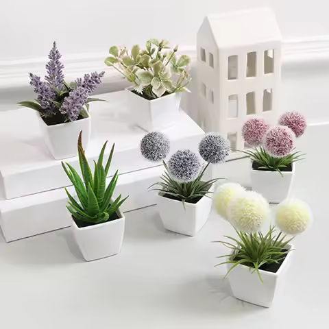 1set Of Home Decoration, Mini Evergreen Artificial Plant Small Potted Plants