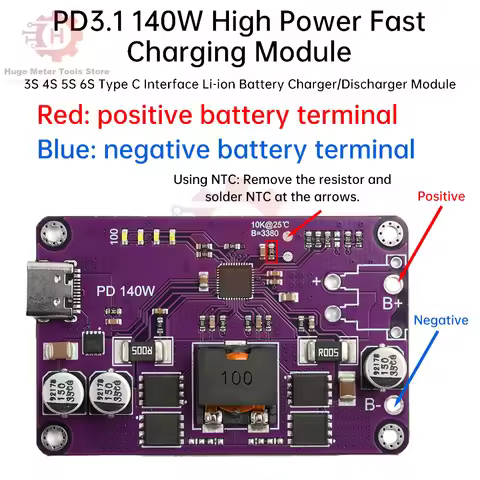 PD3.1 140W Fast Charger Module 3S 4S 5S 6S Lithium Battery Charger Discharger Module Type C Interfac