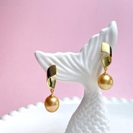 輕旋 天然海水珍珠 南洋金珠 純銀耳環