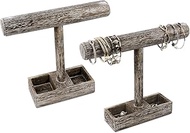 MOOCA 2Pcs Set Bracelet Bangle Holder, Table Top Necklace Wooden Jewelry Display Stand Storage Tray 