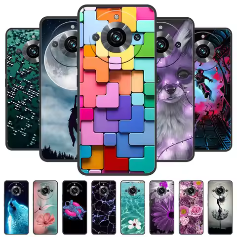 Cover For Realme 11 Pro Plus Case Black Silicone Cute Painted TPU Coque for Realme11 Pro Capa Realme