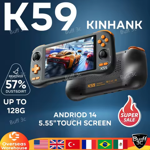 KINHANK K59 Handheld Game Console 5.5'' Touch Screen 50 Emulators for PS1/PSP/DC/SS Android 14 5000m