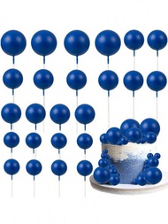 20入組深藍色球狀蛋糕裝飾套裝,迷你氣球蛋糕裝飾,適用於嬰兒派對、生日派對、花園派對、家庭聚會、情人節、婚禮等類似主題派對。規格: 2cm*5, 2.5cm*5, 3cm*5, 4cm*5
