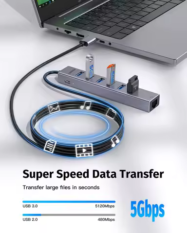 Forida USB 3.0 Hub 8-in-1 USB to Network HUB with 6 USB 3.0 Data Transmission Gigabit Ethernet Port 