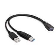 USB Extension Cable USB 3.0 Female to Dual USB Male Extra Power Data Y Splitter Extension Cable