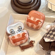 For Huawei freeclip2 earphone case retro brown striped fun cute dachshund FreeBuds7i/6i/5i pendant p
