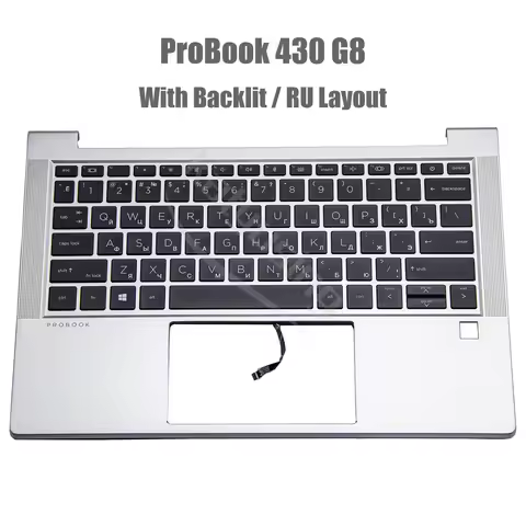 US Russian Keyboard for HP ProBook 430 G8 Topcase Palmrest Upper Case Backlit Without touchpad