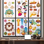 9 Sheets Diwali Window Stickers Double-Sided Printed PVC Window Decals Happy Diwali Window Clings fo